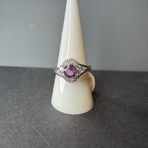 Elegant Lab Created Green Amethyst on a Rhodium Plating Ring